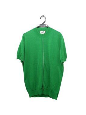 Hermes Short Sleeve Knit Green Top Petite High Neck Cotton Sweater M